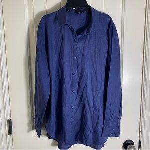 Eileen Fisher Women’s Deep Blue Organic Linen Button Down Shirt